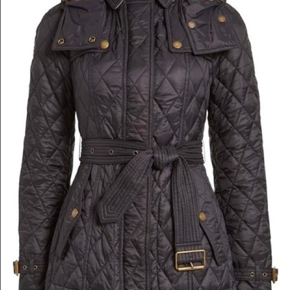 burberry black finsbridge belted quilted check jacket medium coat